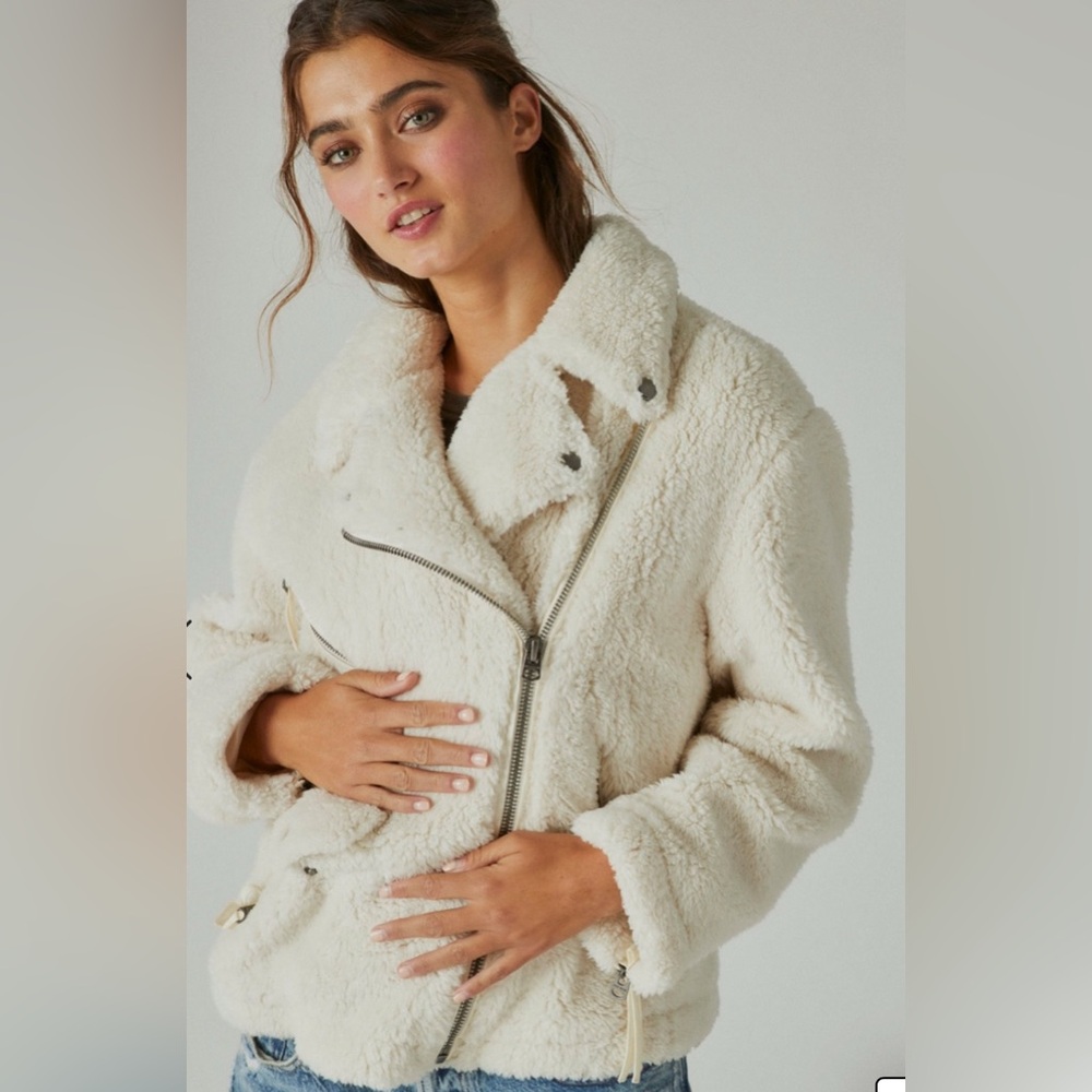 NWT Lucky Brand Faux Shearling Moto jacket L